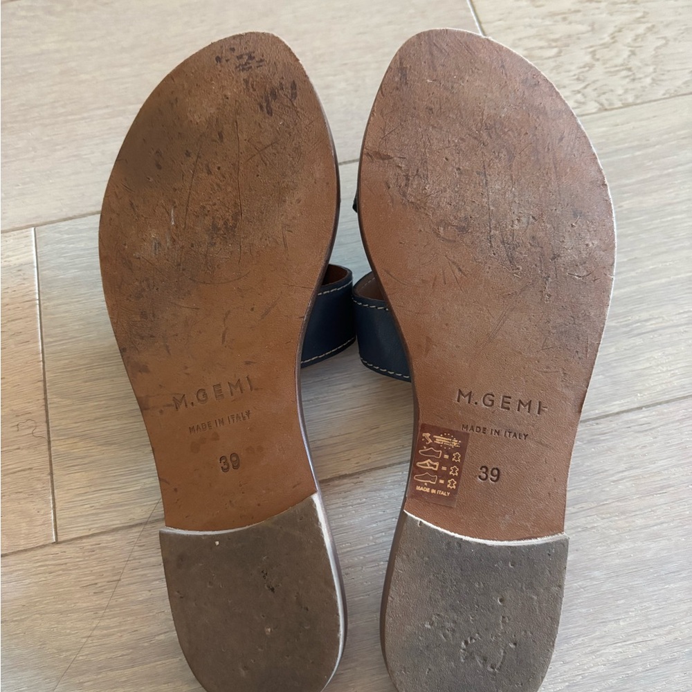 M. Gemi Dark Blue Leather Slide Sandals - Picture 3 of 3